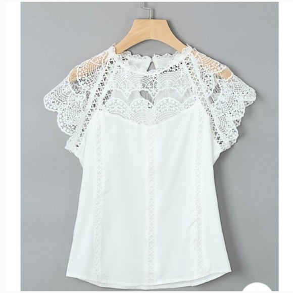 White Crochet Lace Trim Top - Picture 4 of 4